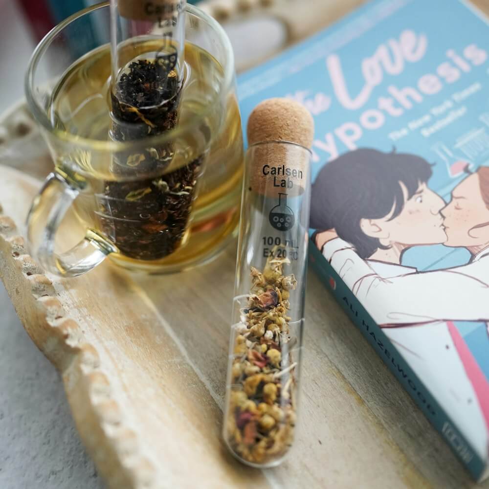 Love Hypothesis Test Tube Tea Infuser labeled "Carlsen Lab, 100 mL, Ex 20ºC"