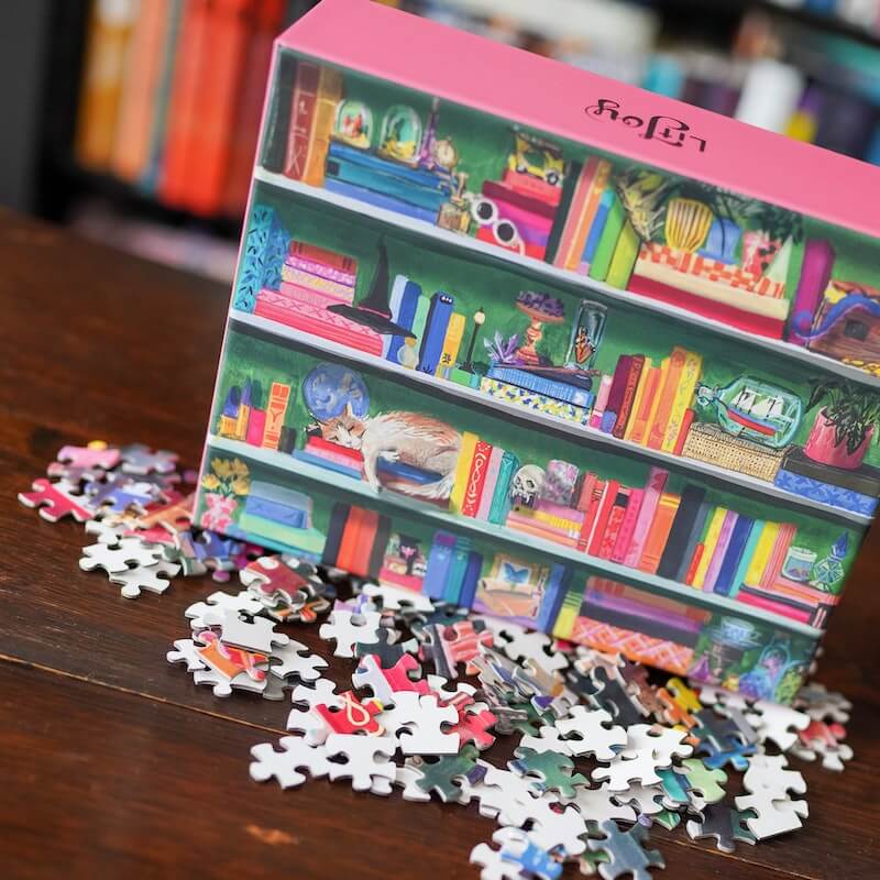 colorful bookshelf jigsaw puzzle sold by LitJoy