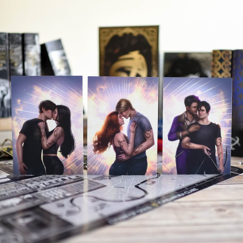 The Mortal Instruments fan art prints - 3 cards featuring couples: Simon & Izzy, Jace & Clary, Magnus & Alec