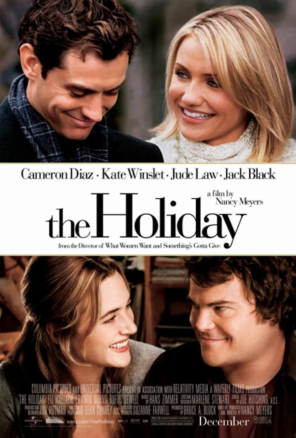 The Holiday movie poster with Jack Black, Kate Winslet, Cameron Diaz, and Jude Law