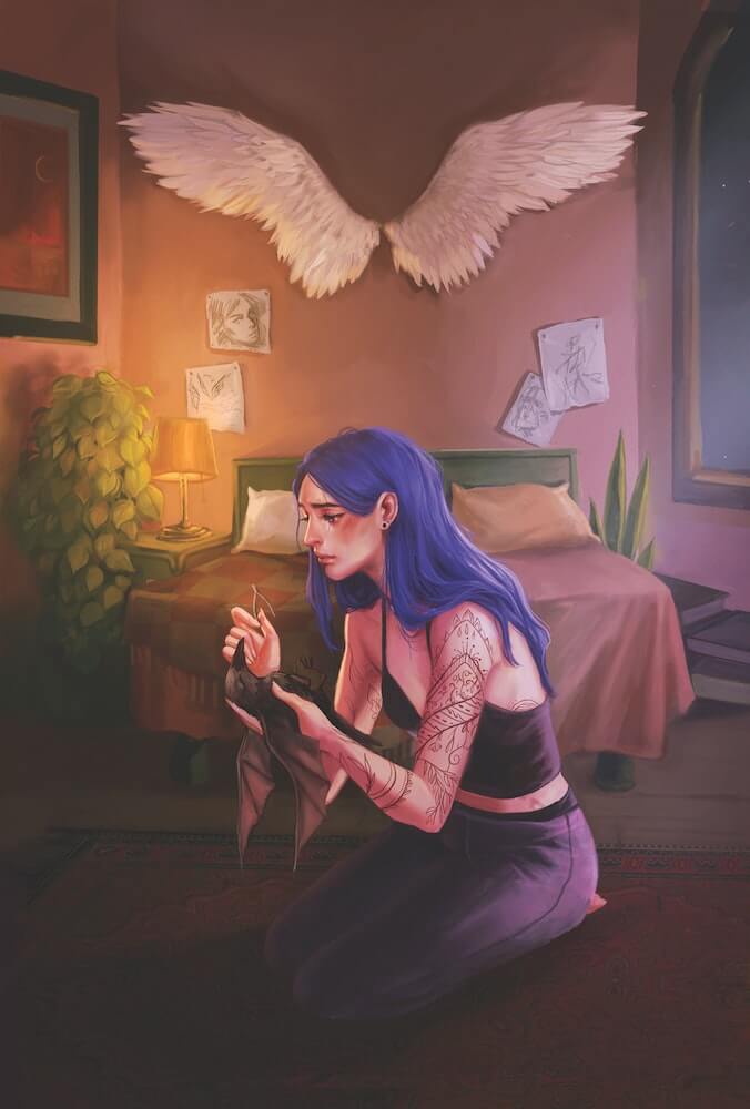 Karou holds the dying Kishmish after Akiva and Brimstone's attack.