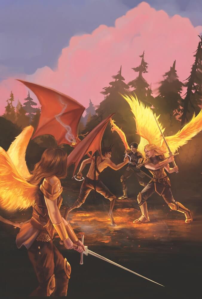 Ziri battles angels in DOSAB fan art tip-in from book 2