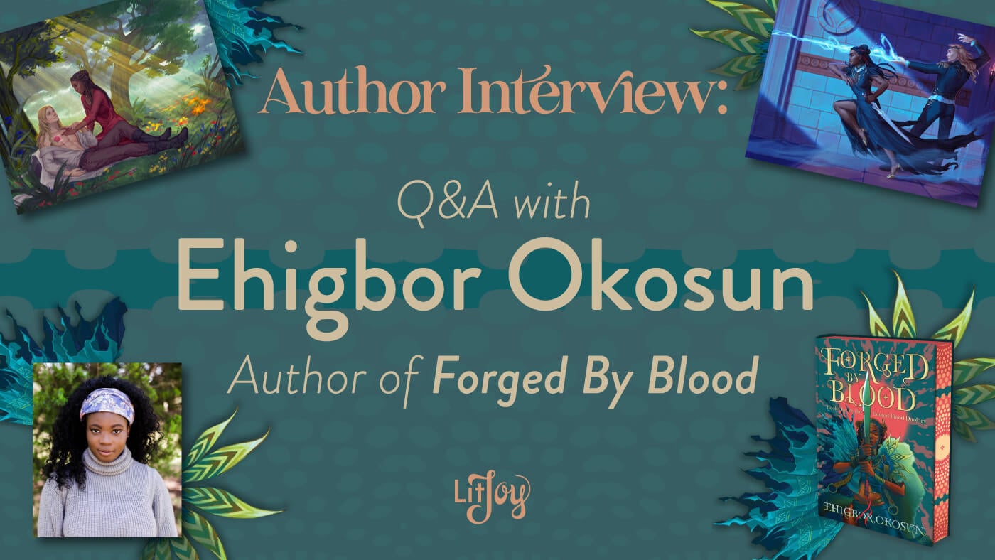 image of Ehigbor Okosun and cover of her book Forged by Blood