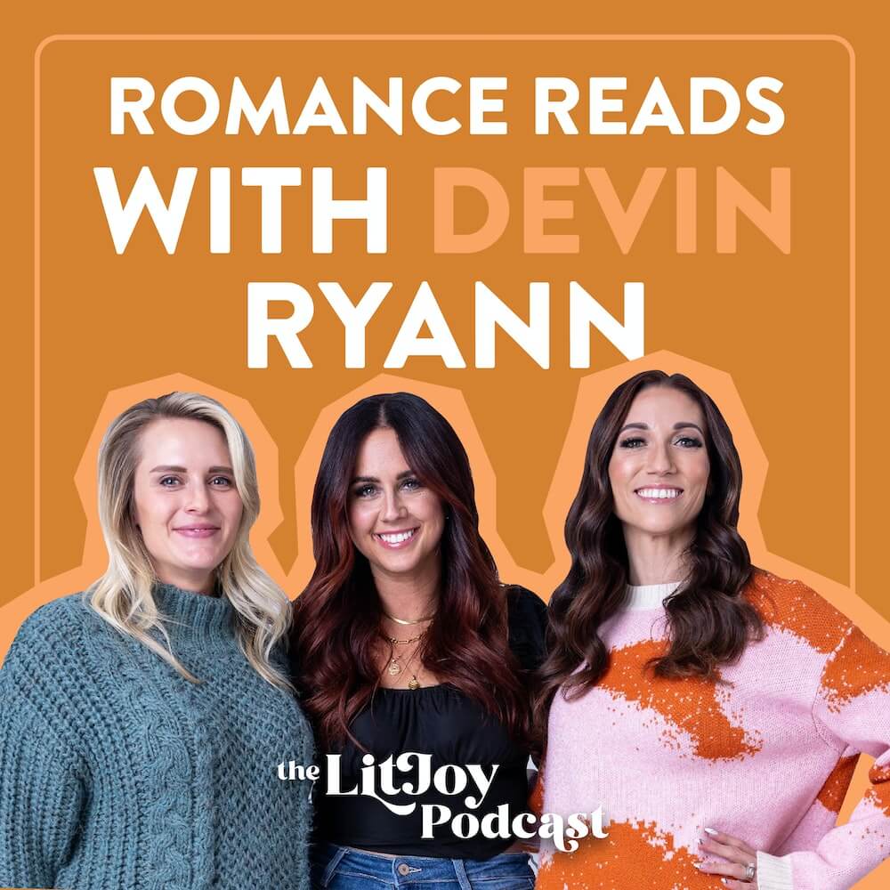 Alix, Devin, and Kelly on left with episode title: Interview with Romance Reading Expert, Devin Ryann on a yellow background