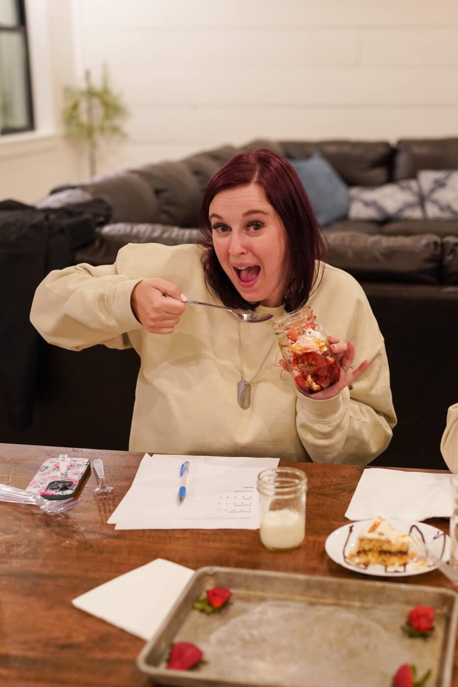Ali eating the winning dessert - Strawberry Shortcake