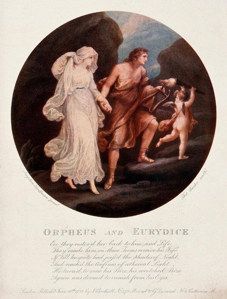 Orpheus leading Eurydice out of the Underworld