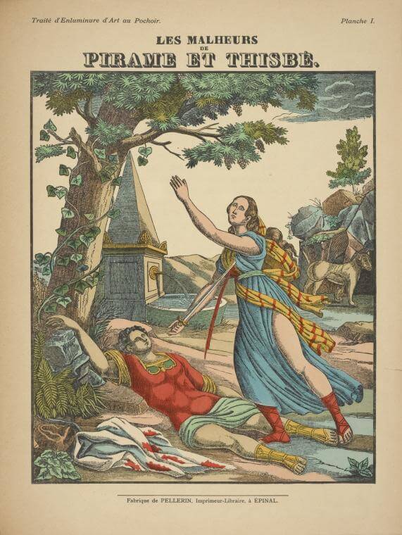 Thisbe discovers Pyramus dead under the mulberry bush and kills herself