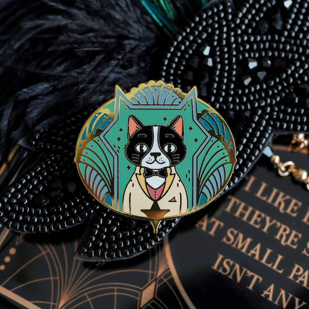 The Great Catsby Critter Collection enamel pin sold by LitJoy
