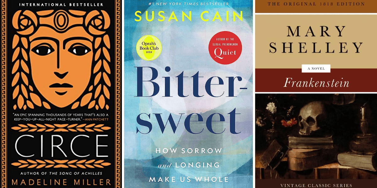 Book Recommendations by Enneagram 4 book covers: Circe, Bittersweet, and Frankentein