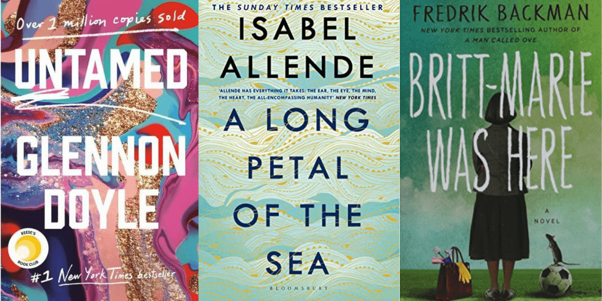 Book covers: Untamed, A Long Petal of the Sea, and Britt-Marie Was Here