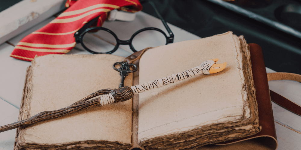 old book and magical glasses