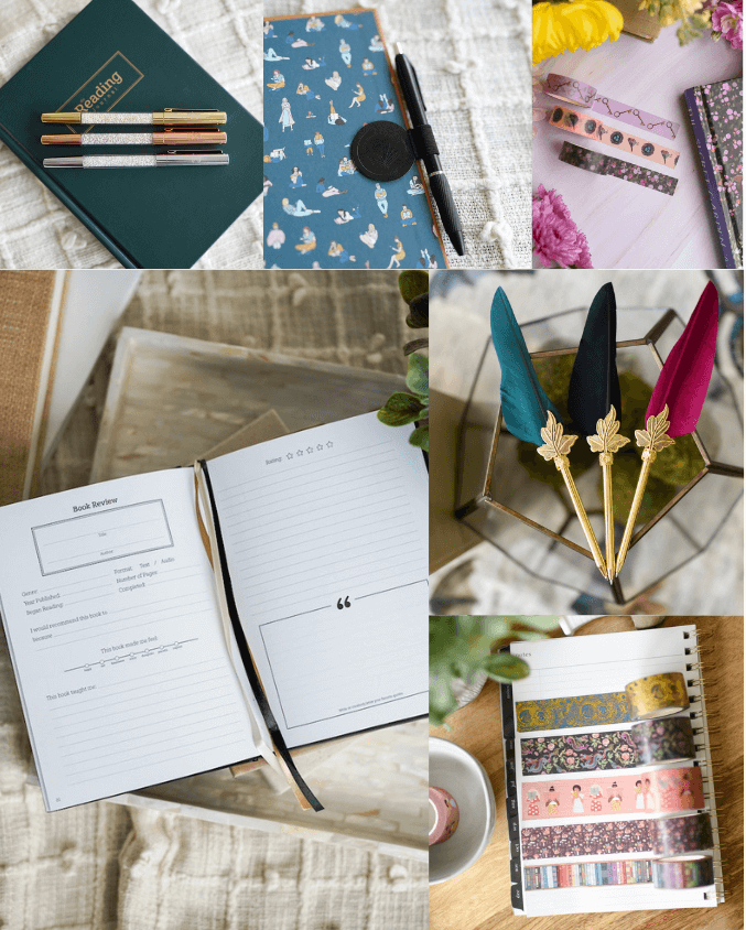 a collage of LitJoy's journaling products including the Reading Journal