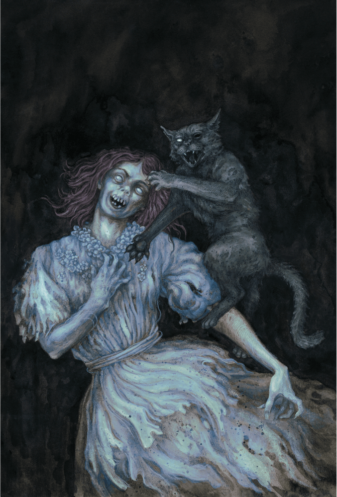 The Black Cat attacking the narrator's wife